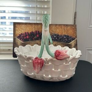 Handmade Italian Fused Glass Christmas Basket Veitri White Centerpiece Holiday